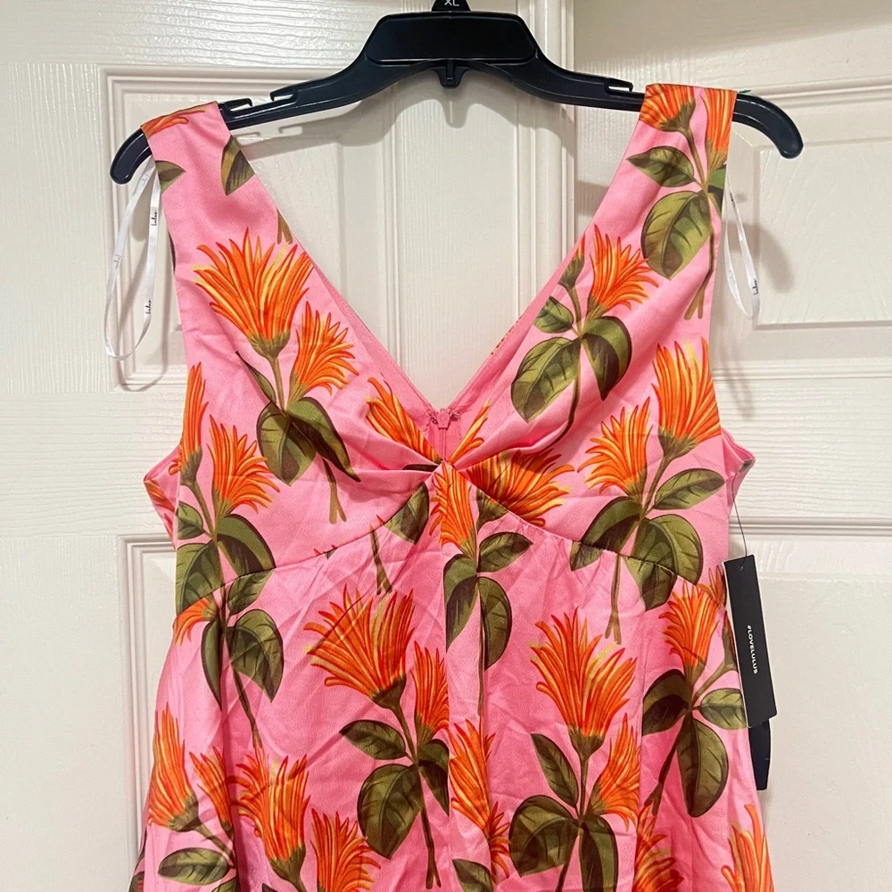 LULUS Party In Palm Springs Pink Floral Tiered Maxi Dress Satin Size medium - Picture 6 of 13